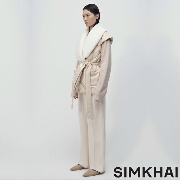 SIMKHAI **NWT** Astra Tie Waist Puffer Jacket Beige/Blush - Picture 5 of 14